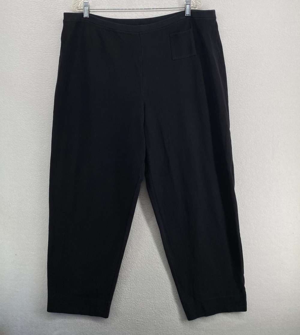 EILEEN FISHER Pants 2X Heavy Brushed Jersey Cotton Full Length Tapered Black